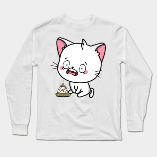 Funny white Cat steps on a dirty diaper Long Sleeve T-Shirt